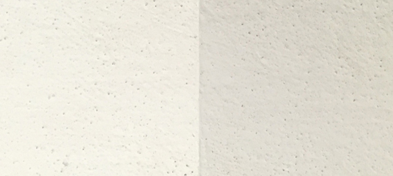 Tingrijs - Foto links: het pigment wordt gemengd in de Badisof Plus (kant-en-klare kalkverf die je in ons deco-assortiment vindt) in een verhouding van 5%, dus 50 g pigment per kilo witkalk.
