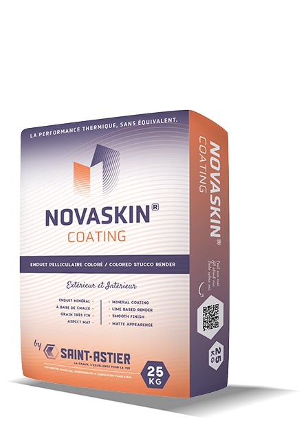 Zak NOVASKIN® Coating 25 kg – ultrafijne minerale afwerkingspleister op basis van NHL-kalk van Saint-Astier, geschikt voor binnen en buiten